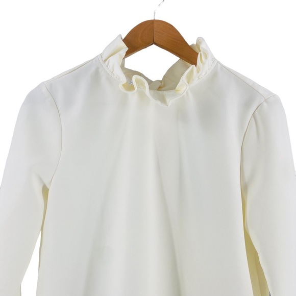 Tuckernuck NEW White Faye Ruffle Bow Preppy 3/4 Sleeve Crepe Blouse Top Size S - Picture 5 of 11